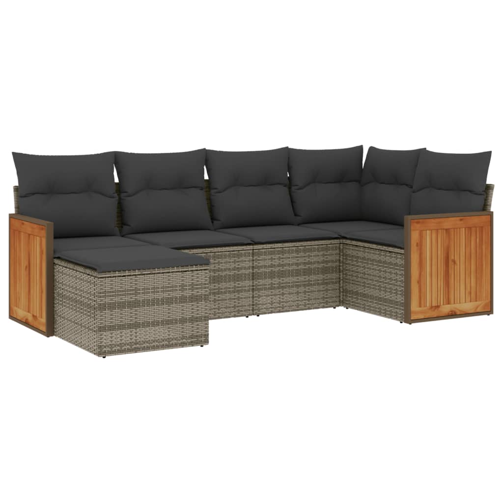 Set Divano da Giardino 6 pz con Cuscini Grigio in Polyrattan | homemem39