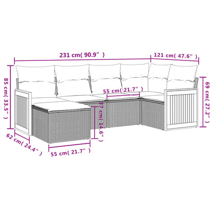 Set Divano da Giardino 6 pz con Cuscini Grigio in Polyrattan | homemem39