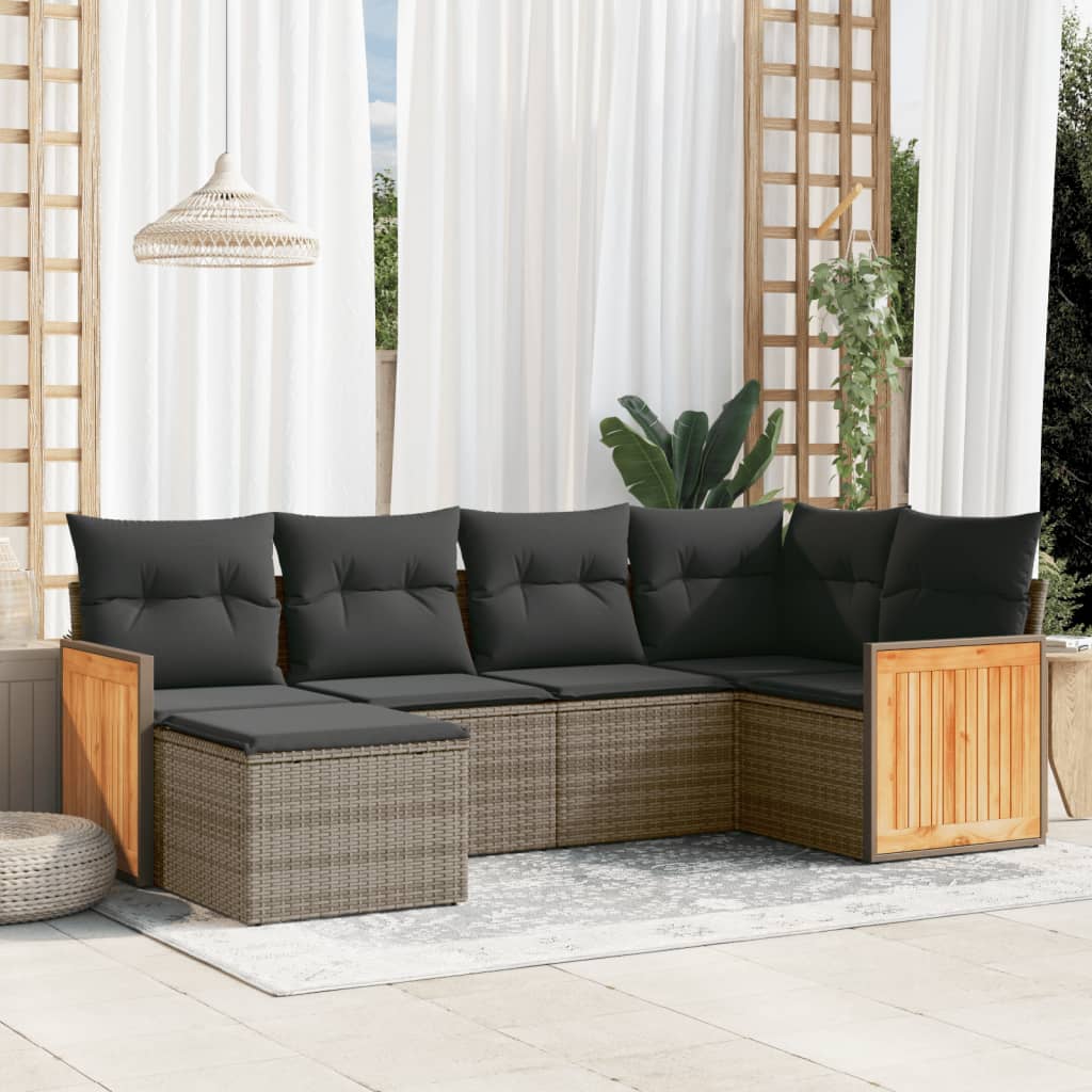 Set Divano da Giardino 6 pz con Cuscini Grigio in Polyrattan | homemem39