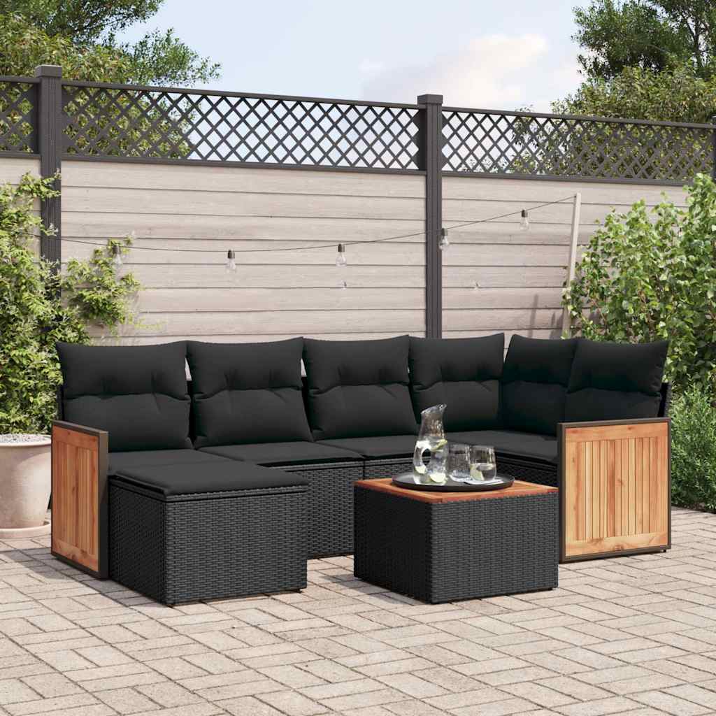 Set Divani da Giardino con Cuscini 7pz Nero Polyrattan | homemem39