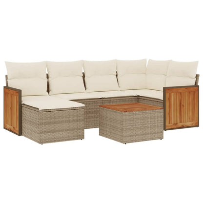 Set Divani da Giardino 7 pz con Cuscini Beige in Polyrattan - homemem39