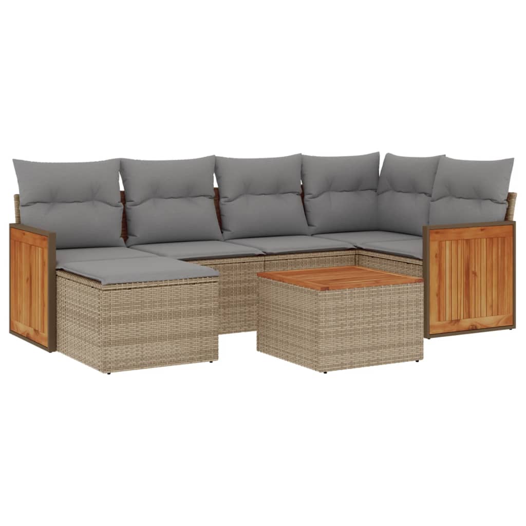 Set Divani da Giardino 7 pz con Cuscini Beige in Polyrattan - homemem39