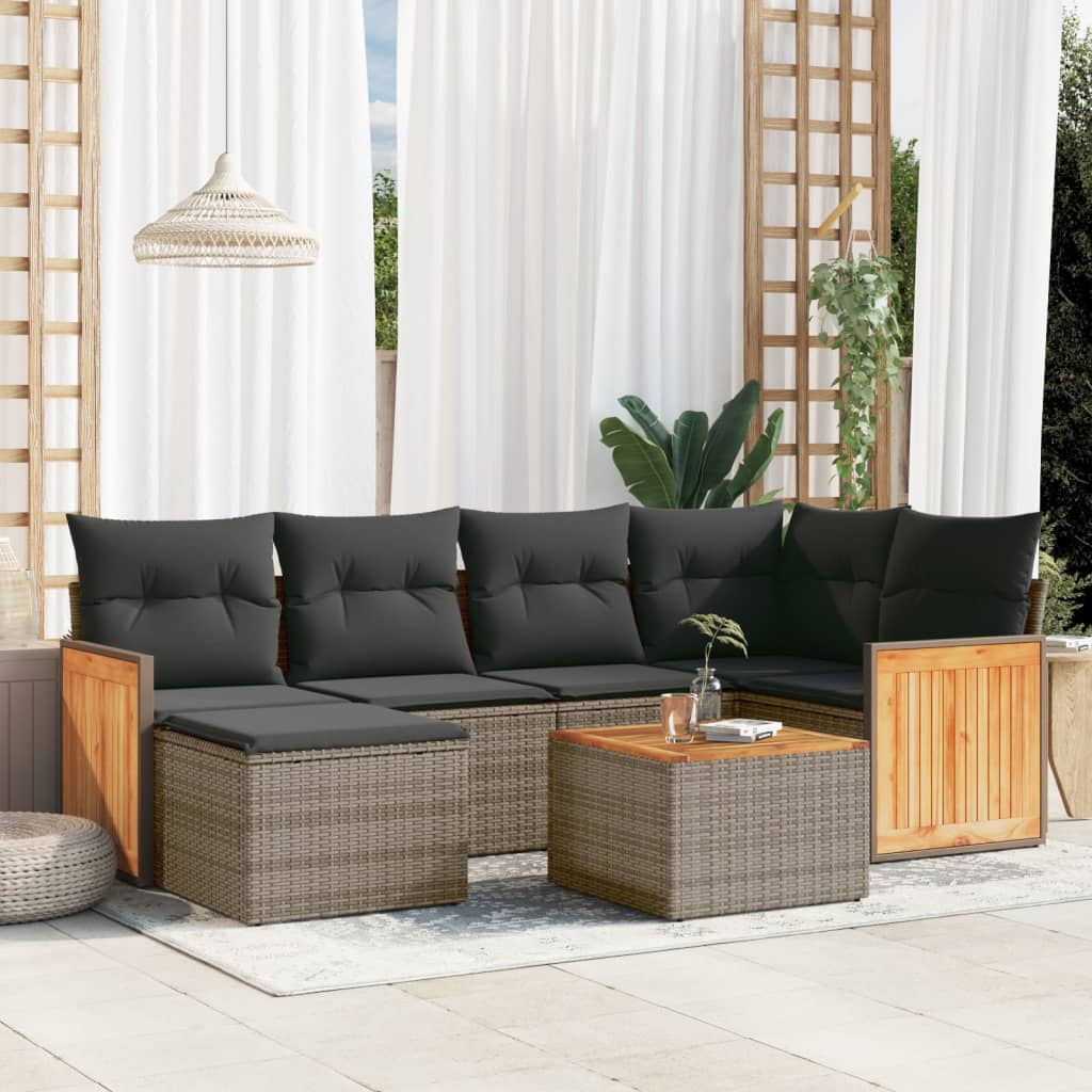 Set Divani da Giardino 7 pz con Cuscini Grigio in Polyrattan | homemem39