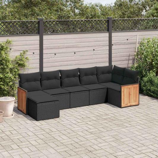 Set Divani da Giardino con Cuscini 7pz Nero Polyrattan | homemem39
