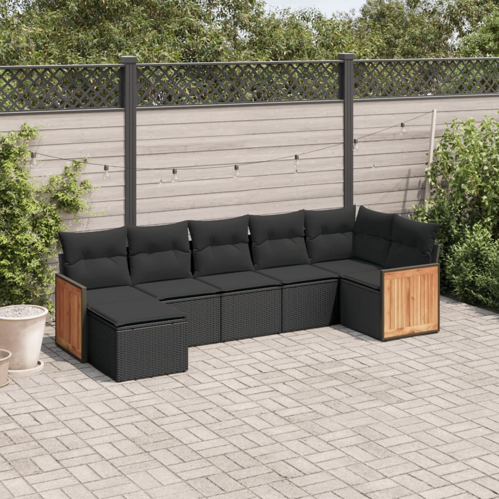 Set Divani da Giardino con Cuscini 7pz Nero Polyrattan - homemem39