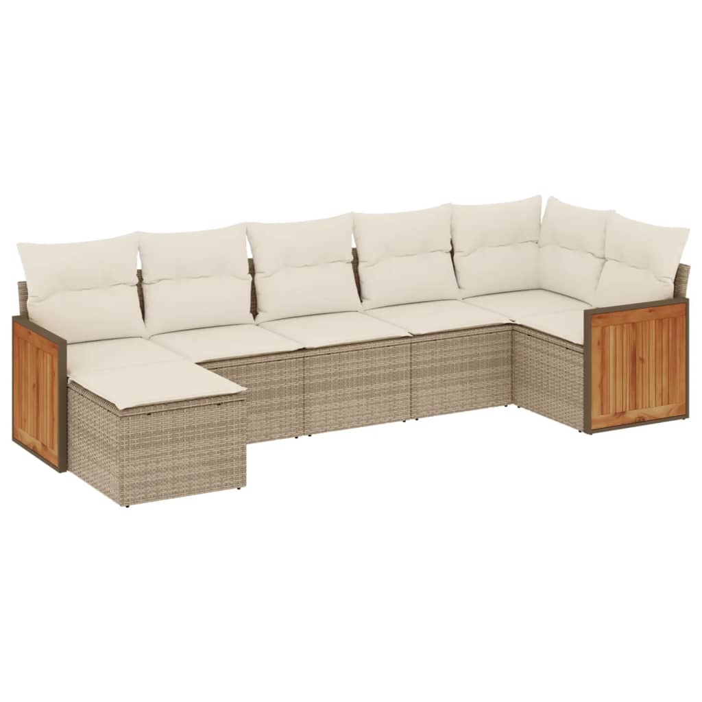 Set Divani da Giardino 7 pz con Cuscini Beige in Polyrattan | homemem39