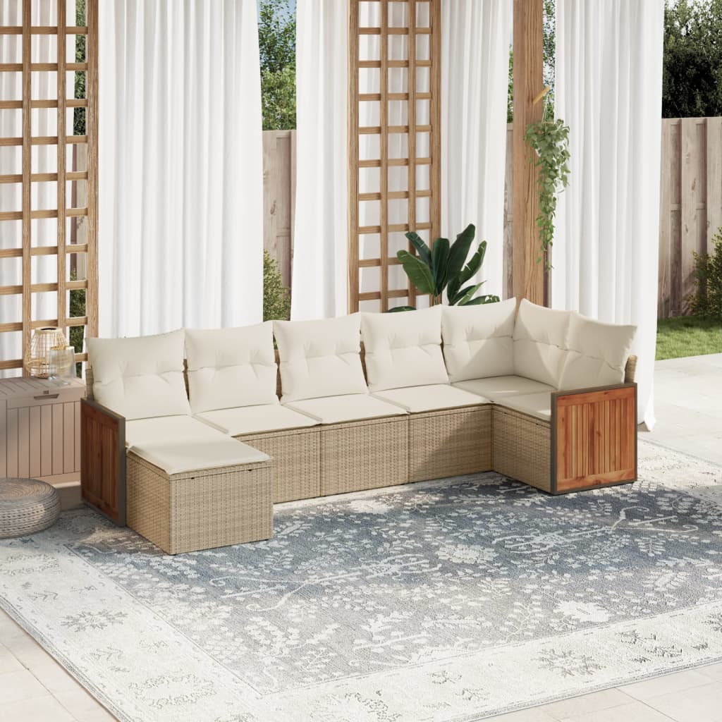Set Divani da Giardino 7 pz con Cuscini Beige in Polyrattan | homemem39
