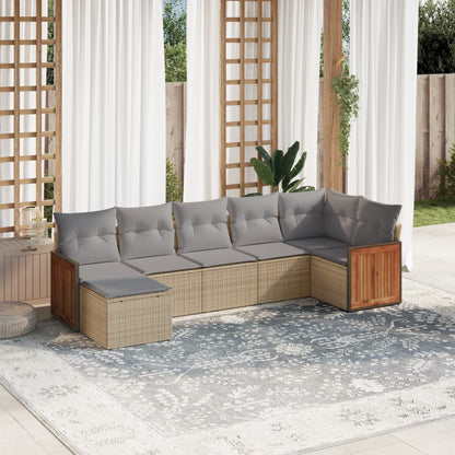 Set Divani da Giardino 7 pz con Cuscini Beige in Polyrattan - homemem39