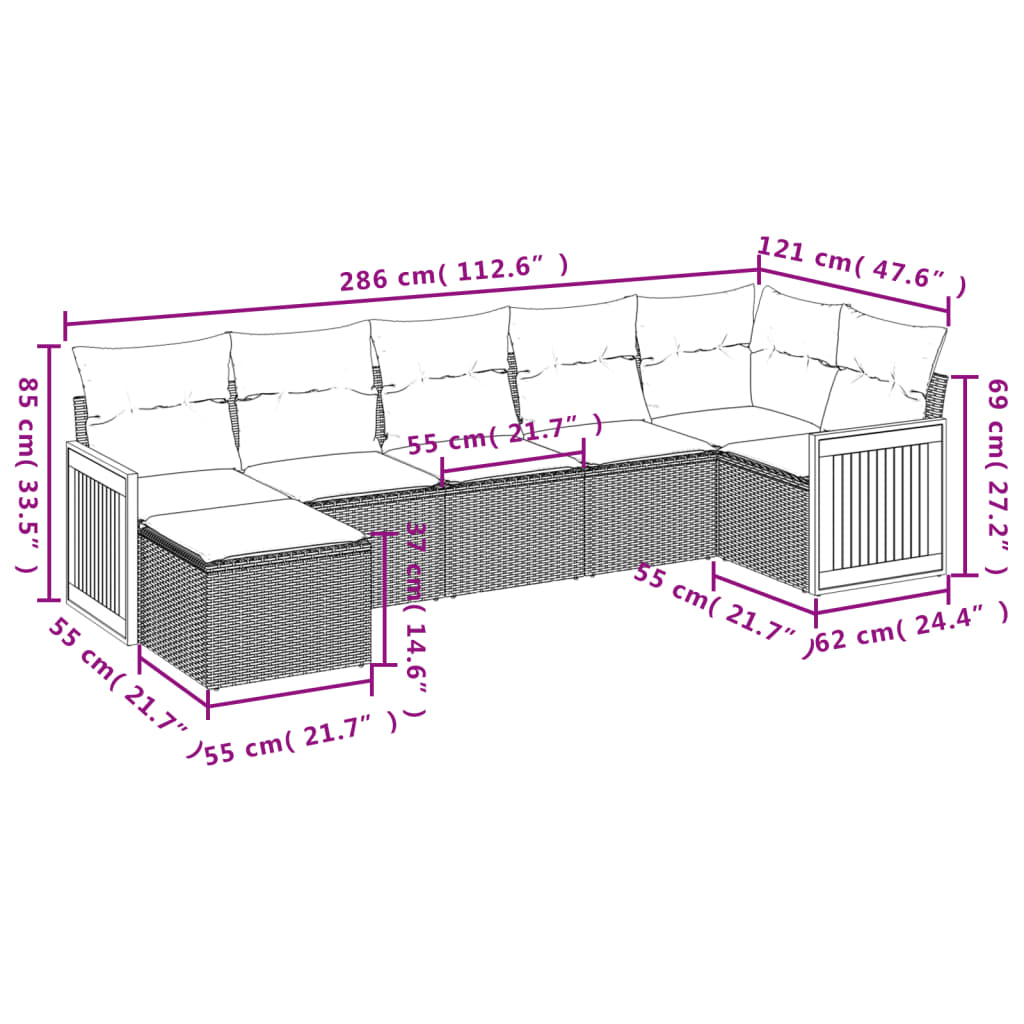 Set Divani da Giardino 7 pz con Cuscini Grigio in Polyrattan | homemem39