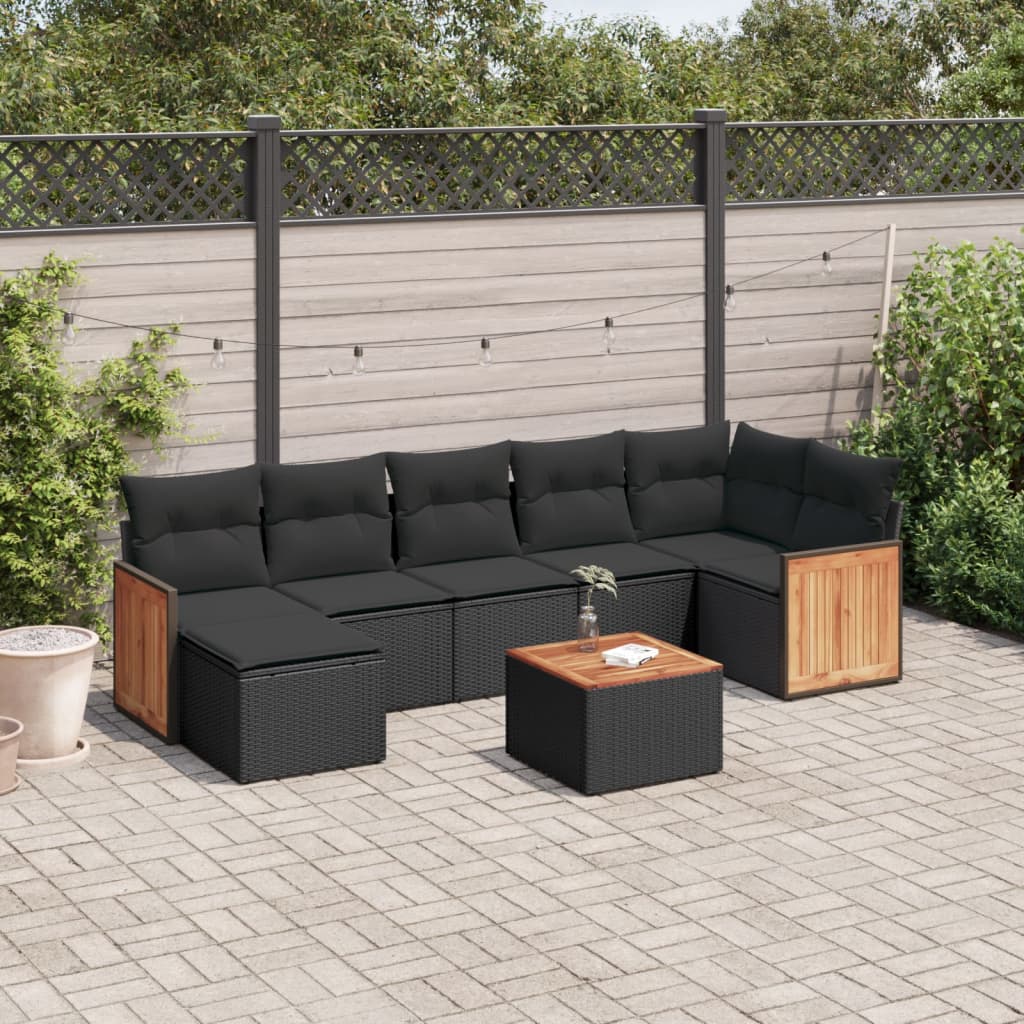 Set Divani da Giardino con Cuscini 8 pz Nero in Polyrattan - homemem39