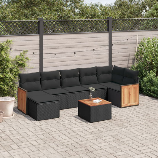 Set Divani da Giardino con Cuscini 8 pz Nero in Polyrattan - homemem39