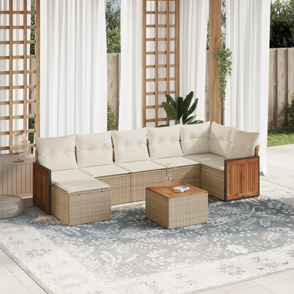 Set Divano da Giardino 8 pz con Cuscini Beige in Polyrattan - homemem39
