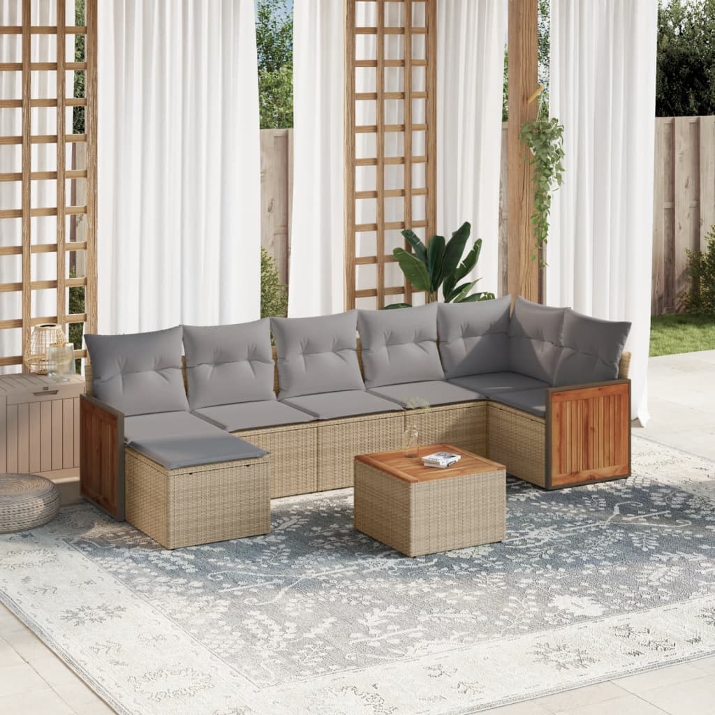 Set Divano da Giardino 8 pz con Cuscini Beige in Polyrattan - homemem39