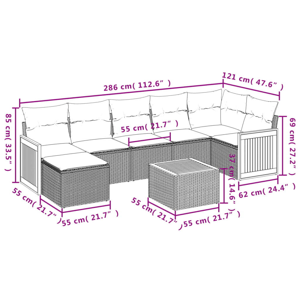 Set Divano da Giardino 8 pz con Cuscini Grigio in Polyrattan | homemem39