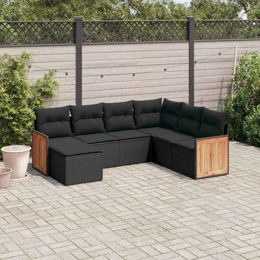 Set Divani da Giardino con Cuscini 7pz Nero Polyrattan | homemem39
