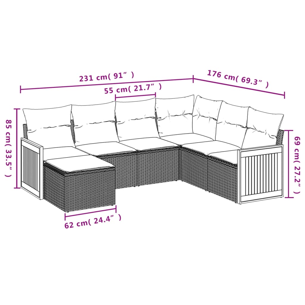 Set Divani da Giardino con Cuscini 7pz Nero Polyrattan | homemem39