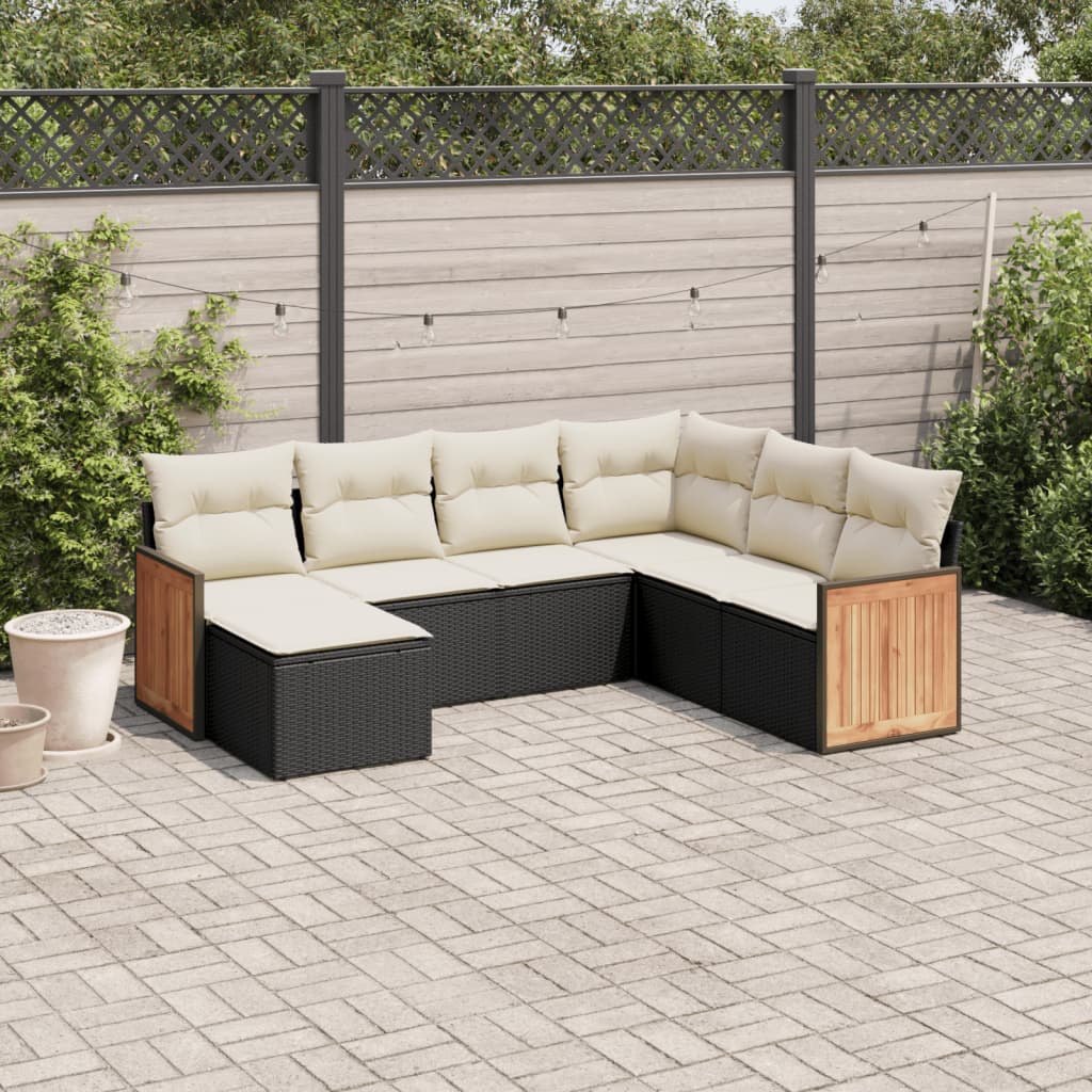 Set Divani da Giardino con Cuscini 7pz Nero Polyrattan | homemem39