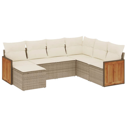 Set Divani da Giardino 7 pz con Cuscini Beige in Polyrattan | homemem39
