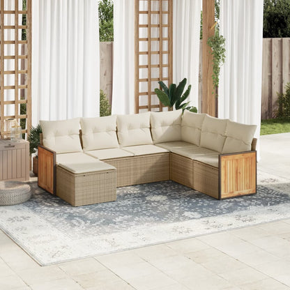 Set Divani da Giardino 7 pz con Cuscini Beige in Polyrattan | homemem39