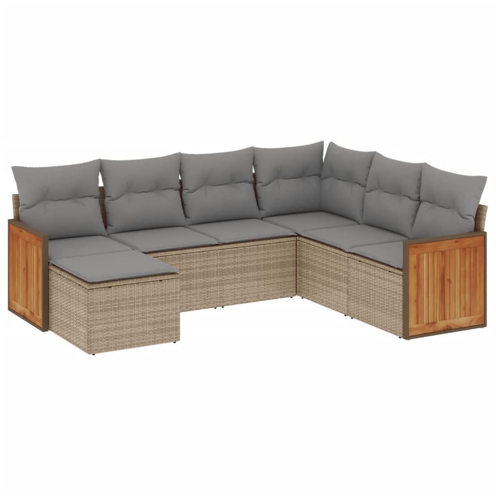 Set Divani da Giardino 7 pz con Cuscini Beige in Polyrattan | homemem39