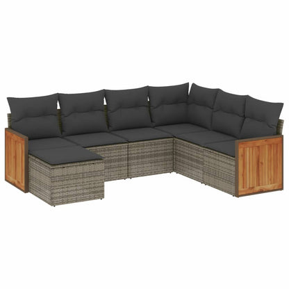 Set Divani da Giardino 7 pz con Cuscini Grigio in Polyrattan | homemem39