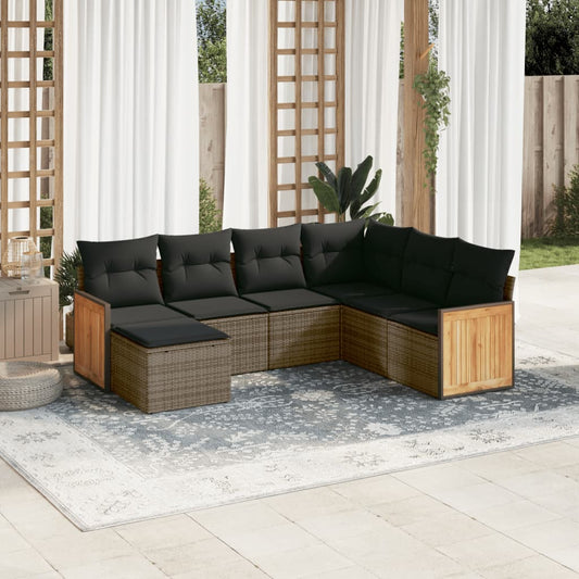 Set Divani da Giardino 7 pz con Cuscini Grigio in Polyrattan - homemem39
