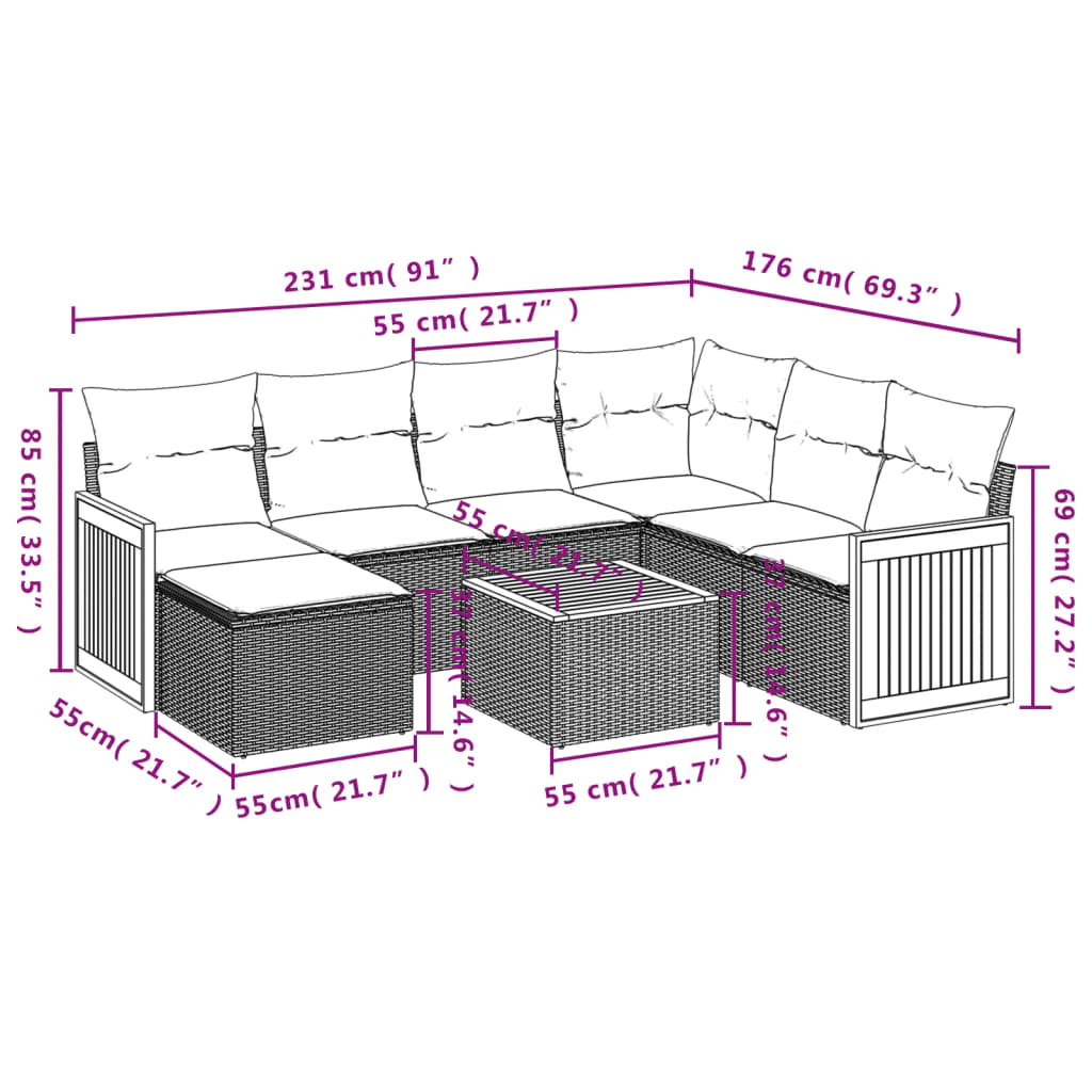 Set Divani da Giardino con Cuscini 8 pz Nero in Polyrattan - homemem39