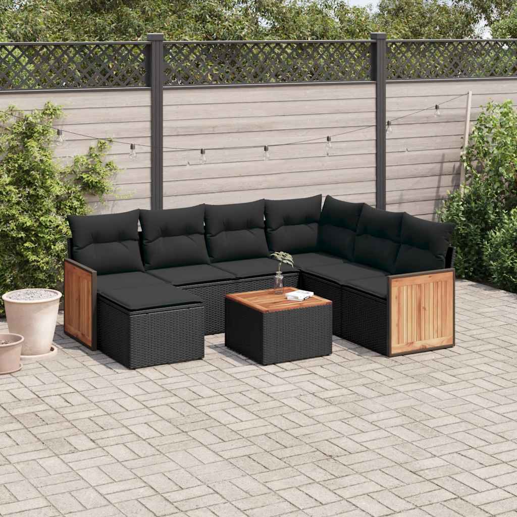 Set Divani da Giardino con Cuscini 8 pz Nero in Polyrattan | homemem39