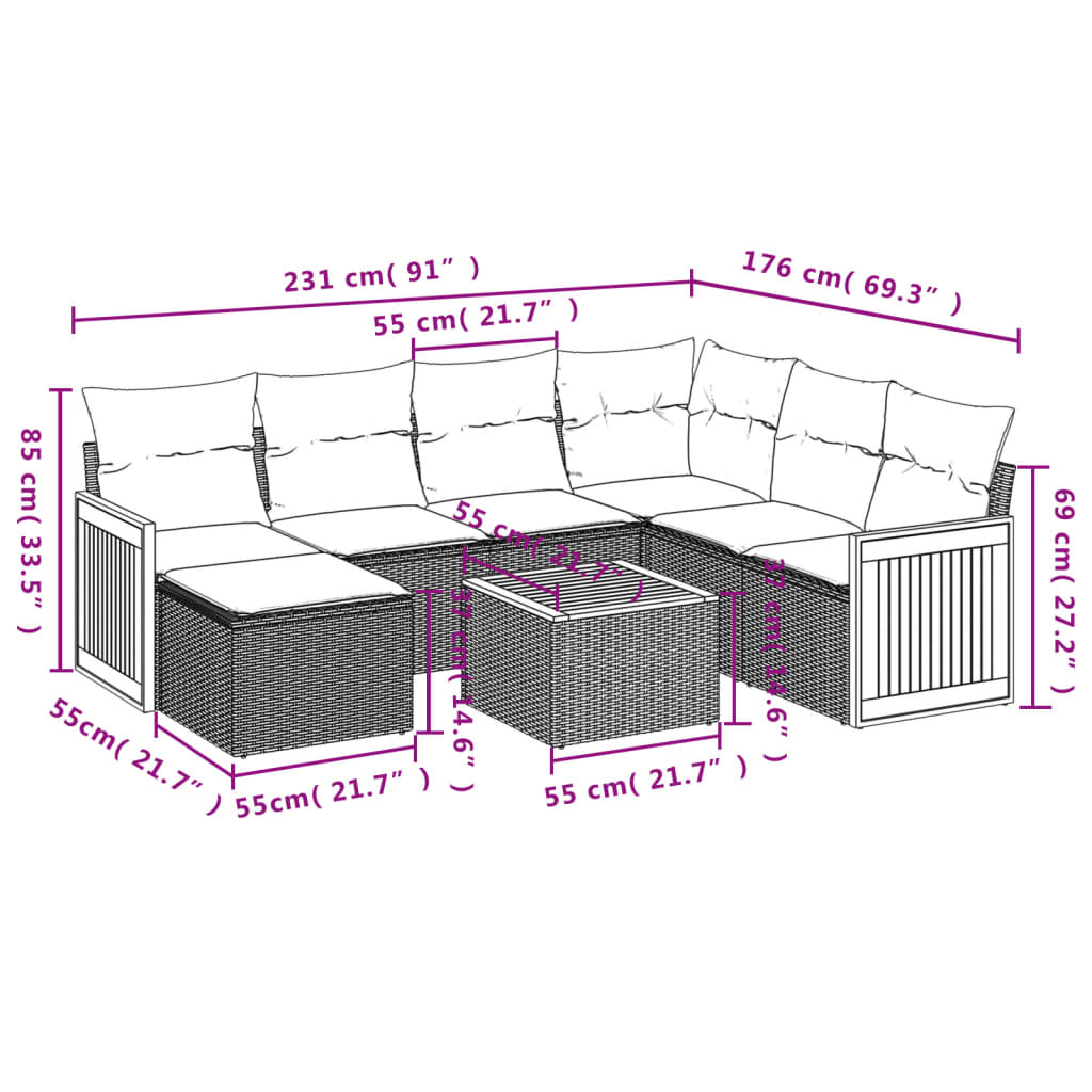 Set Divani da Giardino con Cuscini 8 pz Nero in Polyrattan | homemem39