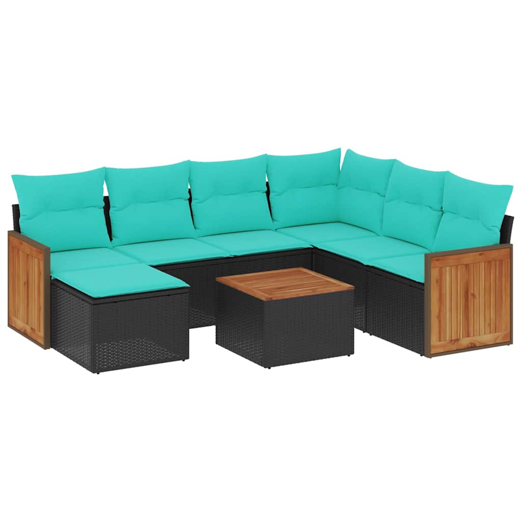 Set Divani da Giardino 8 pz con Cuscini Nero in Polyrattan | homemem39