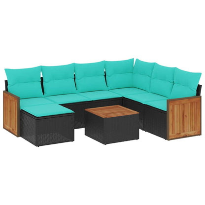 Set Divani da Giardino 8 pz con Cuscini Nero in Polyrattan | homemem39