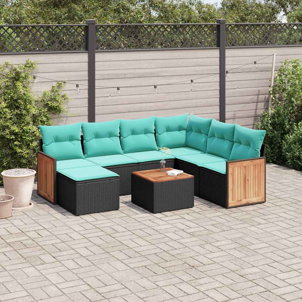 Set Divani da Giardino 8 pz con Cuscini Nero in Polyrattan | homemem39