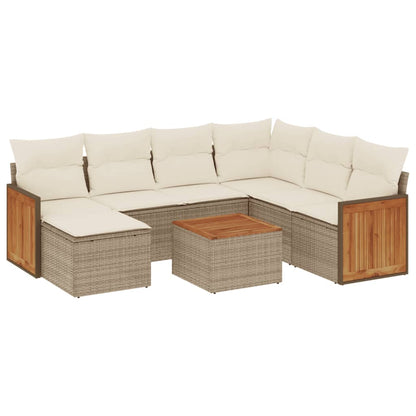 Set Divano da Giardino 8 pz con Cuscini Beige in Polyrattan - homemem39