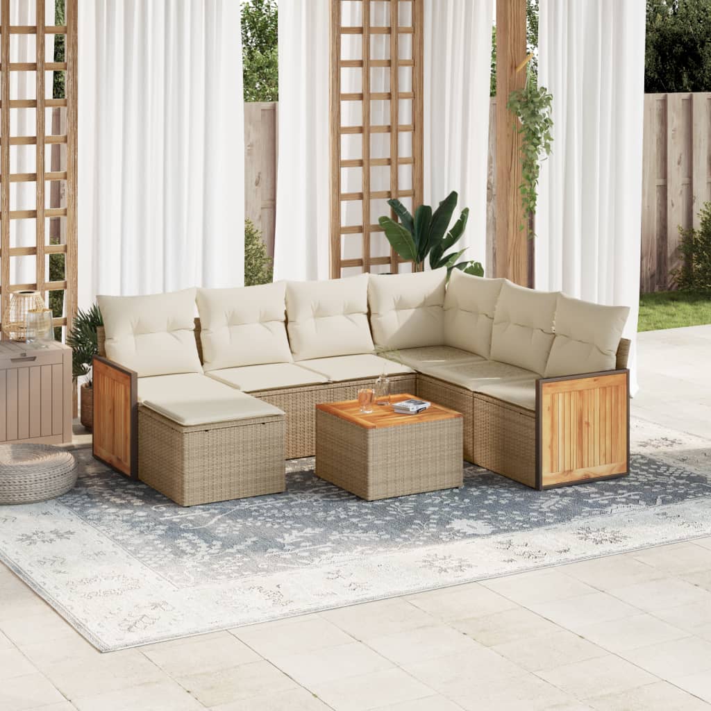 Set Divano da Giardino 8 pz con Cuscini Beige in Polyrattan | homemem39
