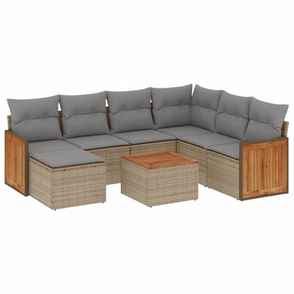 Set Divano da Giardino 8 pz con Cuscini Beige in Polyrattan | homemem39