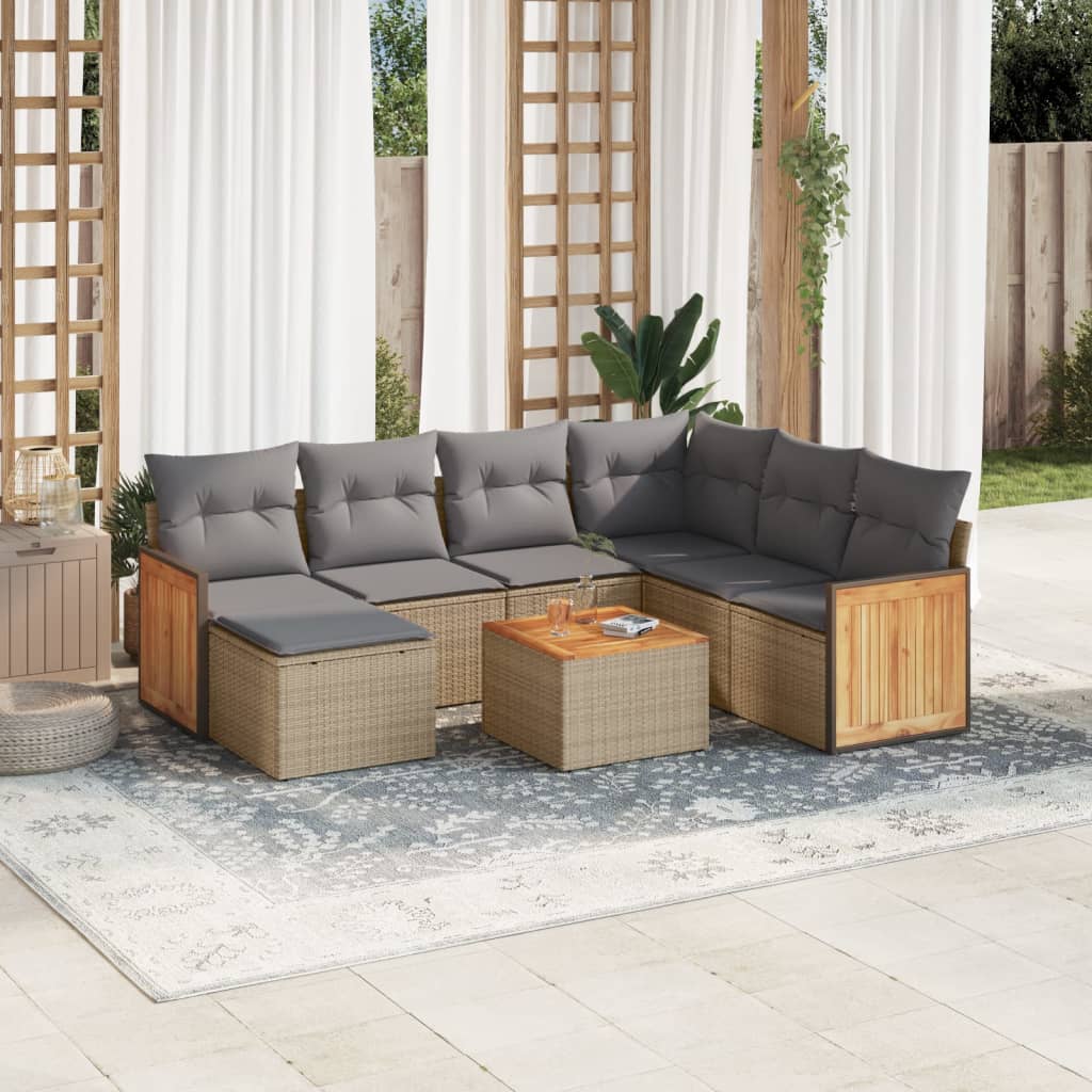 Set Divano da Giardino 8 pz con Cuscini Beige in Polyrattan | homemem39