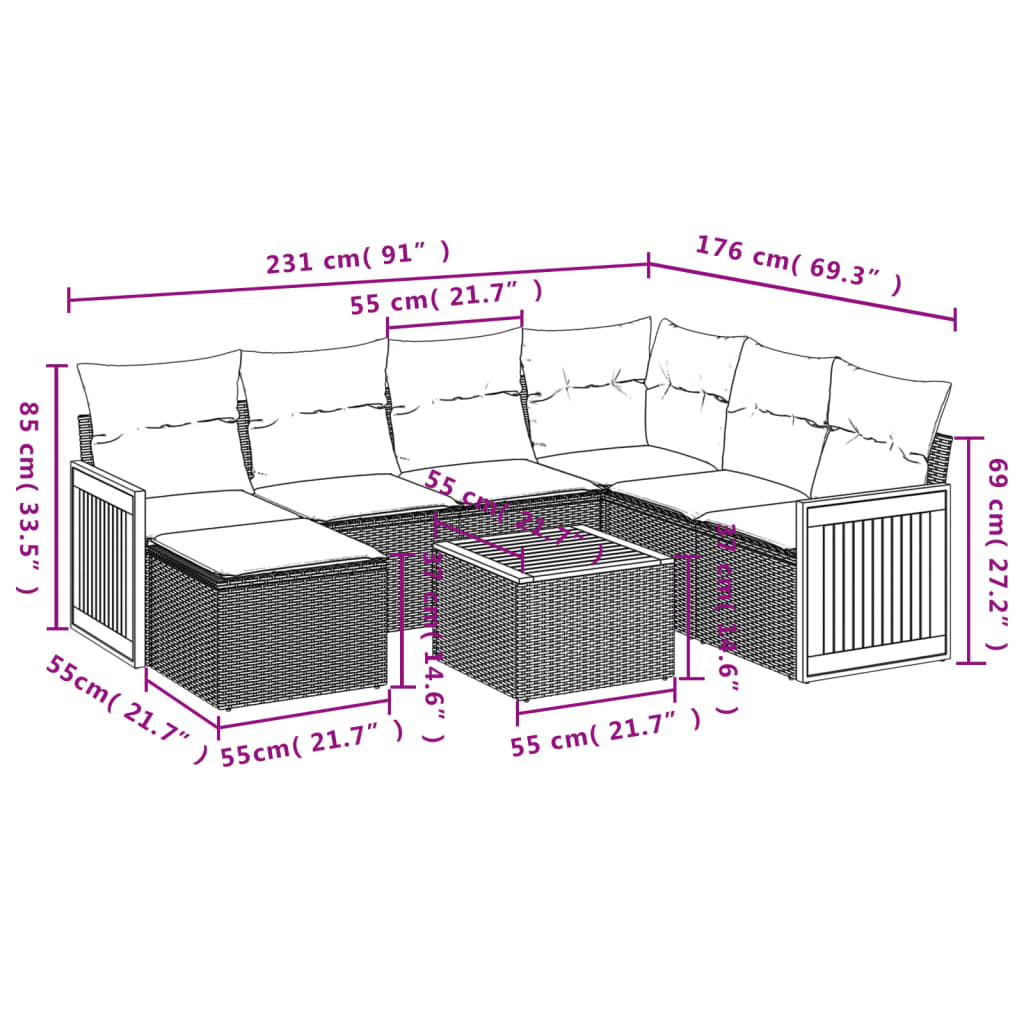 Set Divano da Giardino 8 pz con Cuscini Grigio in Polyrattan | homemem39