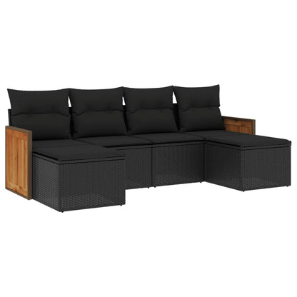 Set Divano da Giardino 6 pz con Cuscini Nero in Polyrattan - homemem39