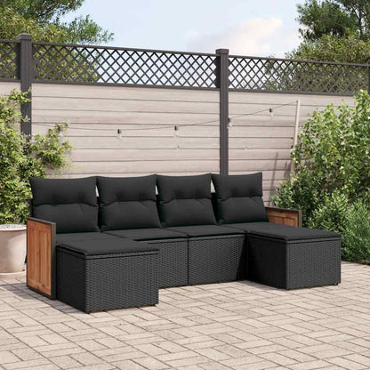 Set Divano da Giardino 6 pz con Cuscini Nero in Polyrattan | homemem39