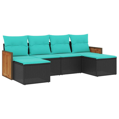 Set Divani da Giardino 6 pz con Cuscini Nero in Polyrattan | homemem39