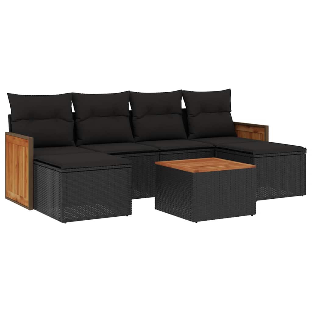 Set Divani da Giardino con Cuscini 7pz Nero Polyrattan | homemem39