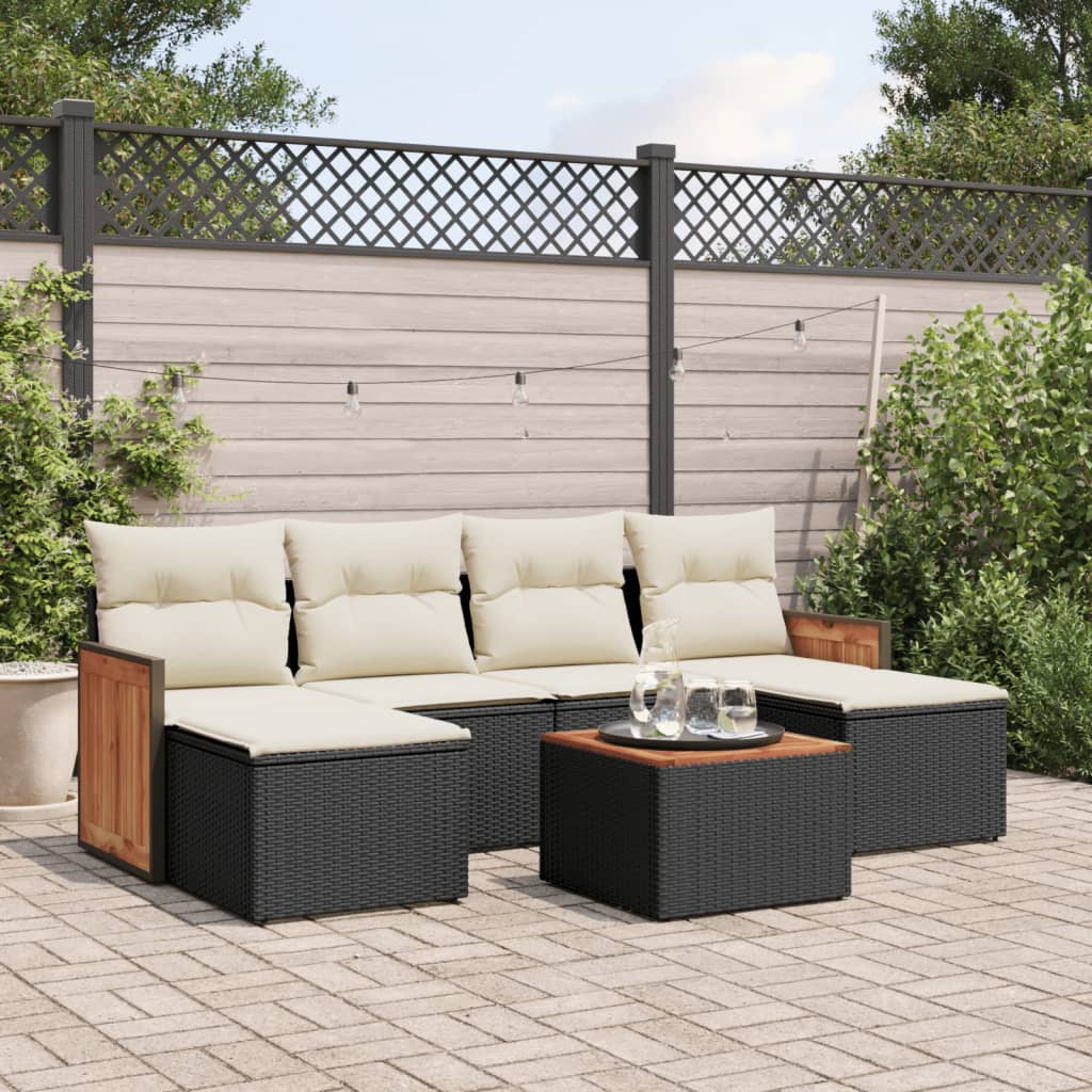 Set Divani da Giardino con Cuscini 7pz Nero Polyrattan | homemem39