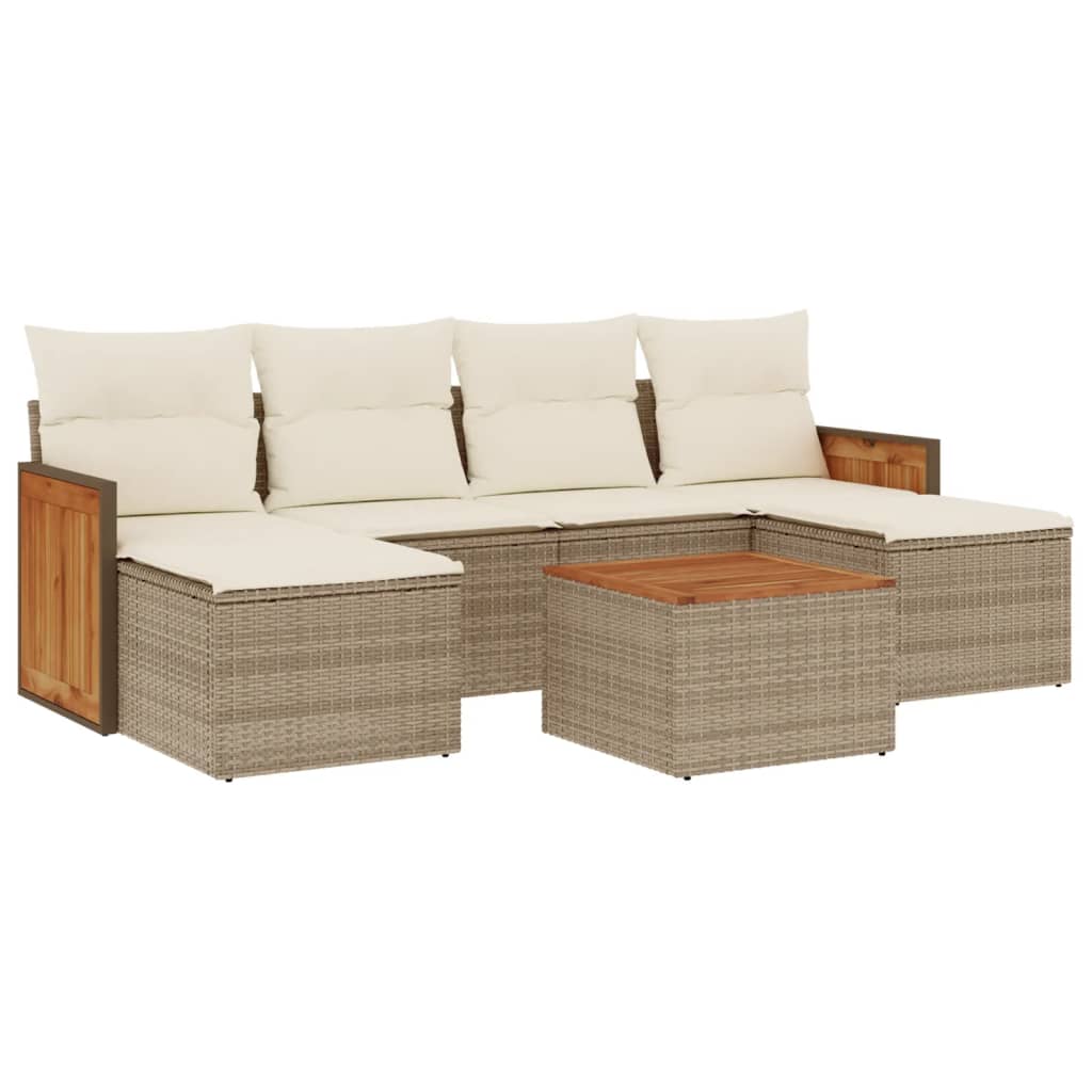 Set Divani da Giardino 7 pz con Cuscini Beige in Polyrattan - homemem39