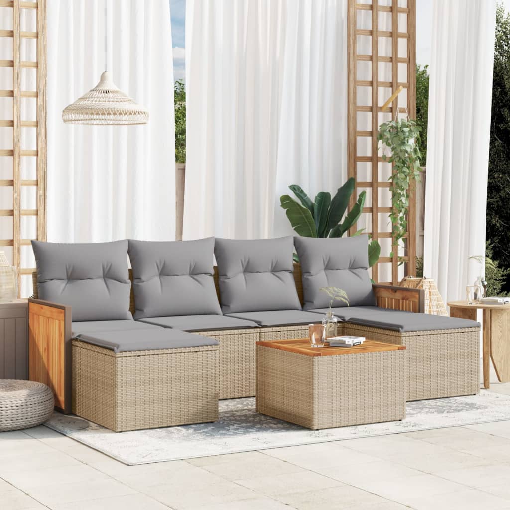 Set Divani da Giardino 7 pz con Cuscini Beige in Polyrattan | homemem39