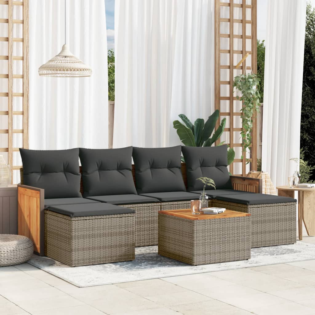 Set Divani da Giardino 7 pz con Cuscini Grigio in Polyrattan - homemem39