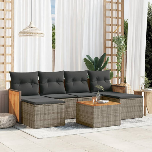 Set Divani da Giardino 7 pz con Cuscini Grigio in Polyrattan - homemem39