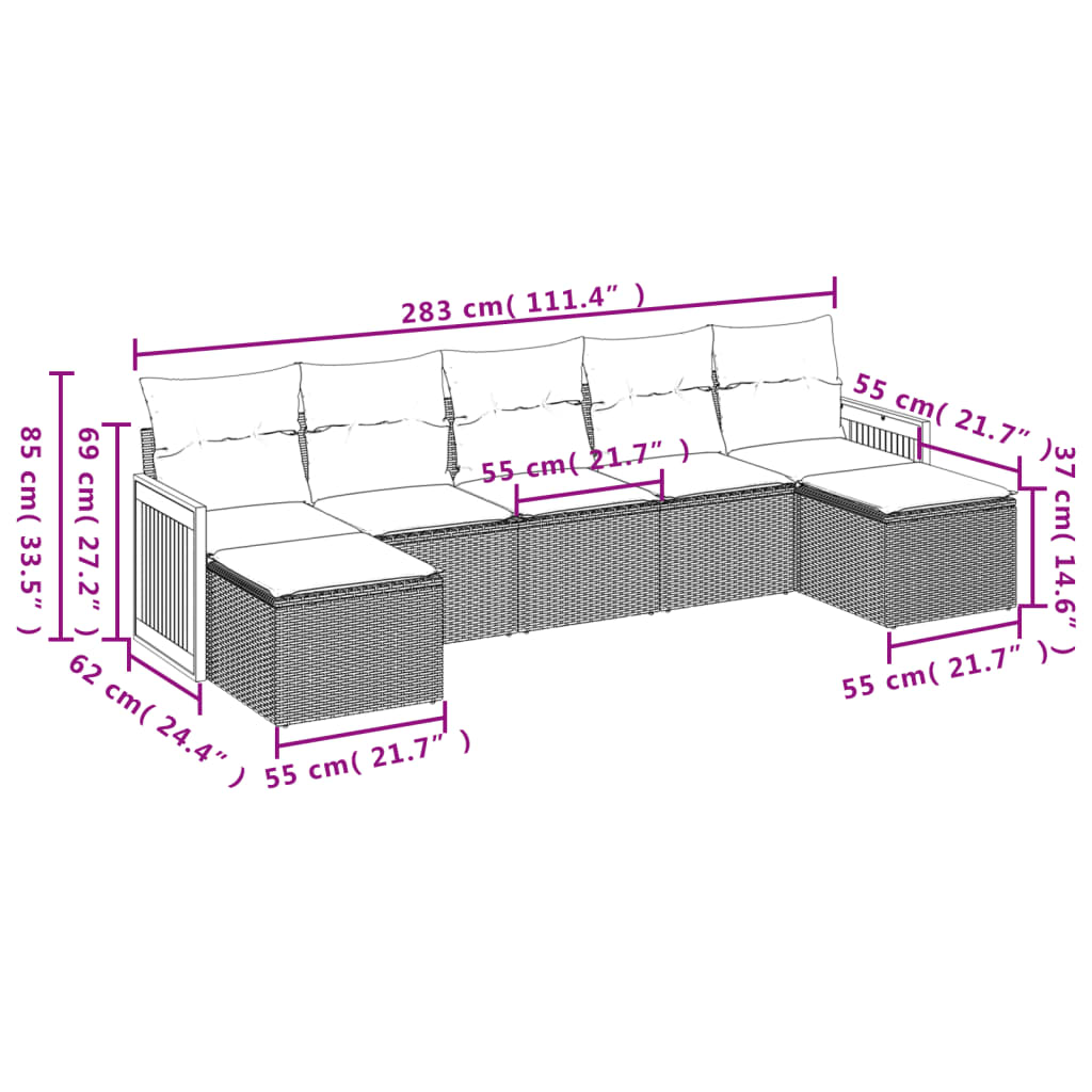 Set Divani da Giardino con Cuscini 7pz Nero Polyrattan | homemem39