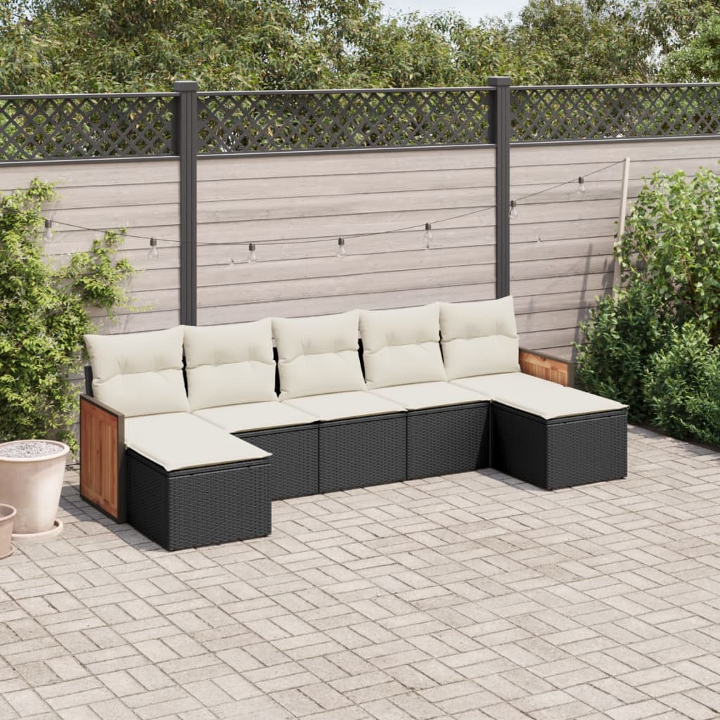 Set Divani da Giardino con Cuscini 7pz Nero Polyrattan | homemem39
