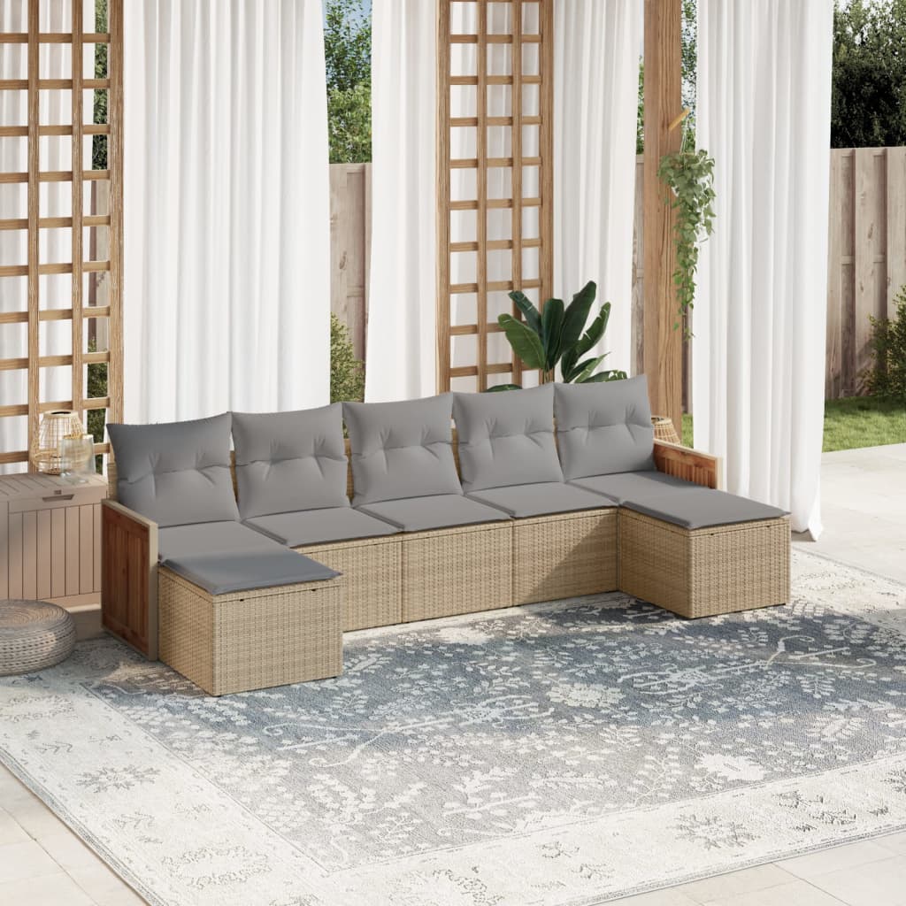 Set Divani da Giardino 7 pz con Cuscini Beige in Polyrattan - homemem39