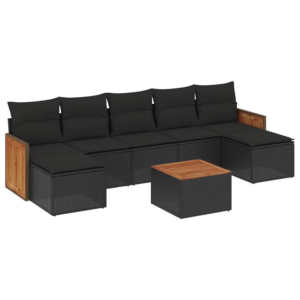 Set Divani da Giardino con Cuscini 8 pz Nero in Polyrattan | homemem39